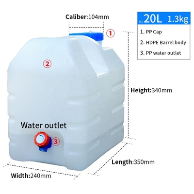 Tangki Pengumpulan Air Luar Ruangan Plastik 20l 5 Galon 350 * 240 * 340mm