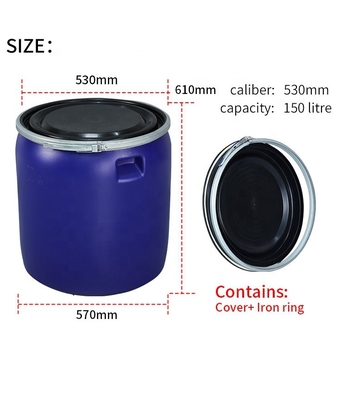 Wadah Kimia Plastik 970mm 150KG / L HDPE Blue Plastic Barrels