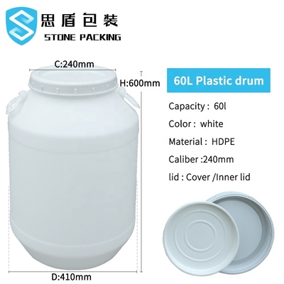 White HDPE 100% Chemical 60l Plastic Barrel Dengan Penutup