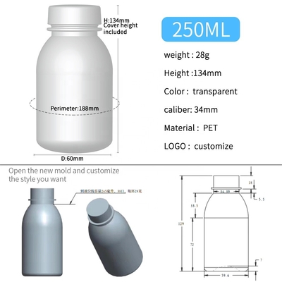 Produk Rumah Tangga 34mm Botol Plastik PET Plastik Bening 250ml 28g
