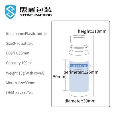 SIDUN 100ml Botol Plastik PET Dengan Tutup Sekrup 39 * 116mm